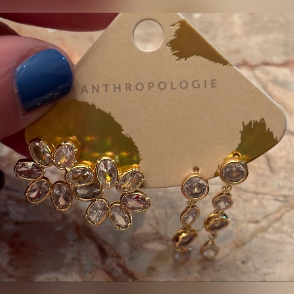 Anthropologie Crystal Fete Earrings GOLD Set of 2. NWT - Picture 3 of 4